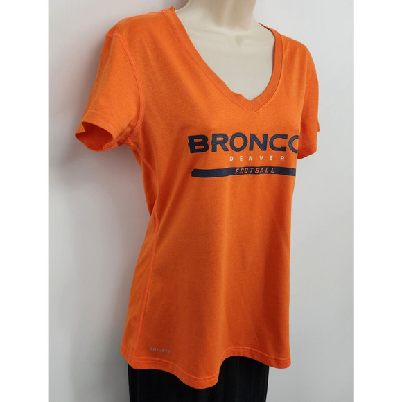 Denver Broncos Football T-Shirt Nike NFL Womens Small Short Sleeve V-Neck Orange - Picture 2 of 6